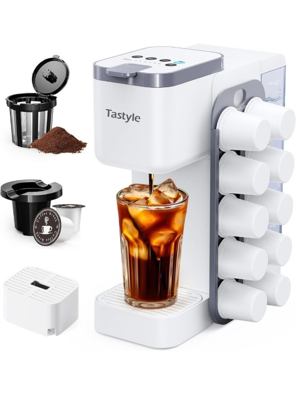 Versatile Hot & Iced Coffee Maker with Magnetic K-Pod Holder, Fits 7.3" Mugs